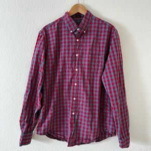 J. Crew Factory Mens Red & Blue Gingham Flex Washed Long Sleeve Shirt Size Large